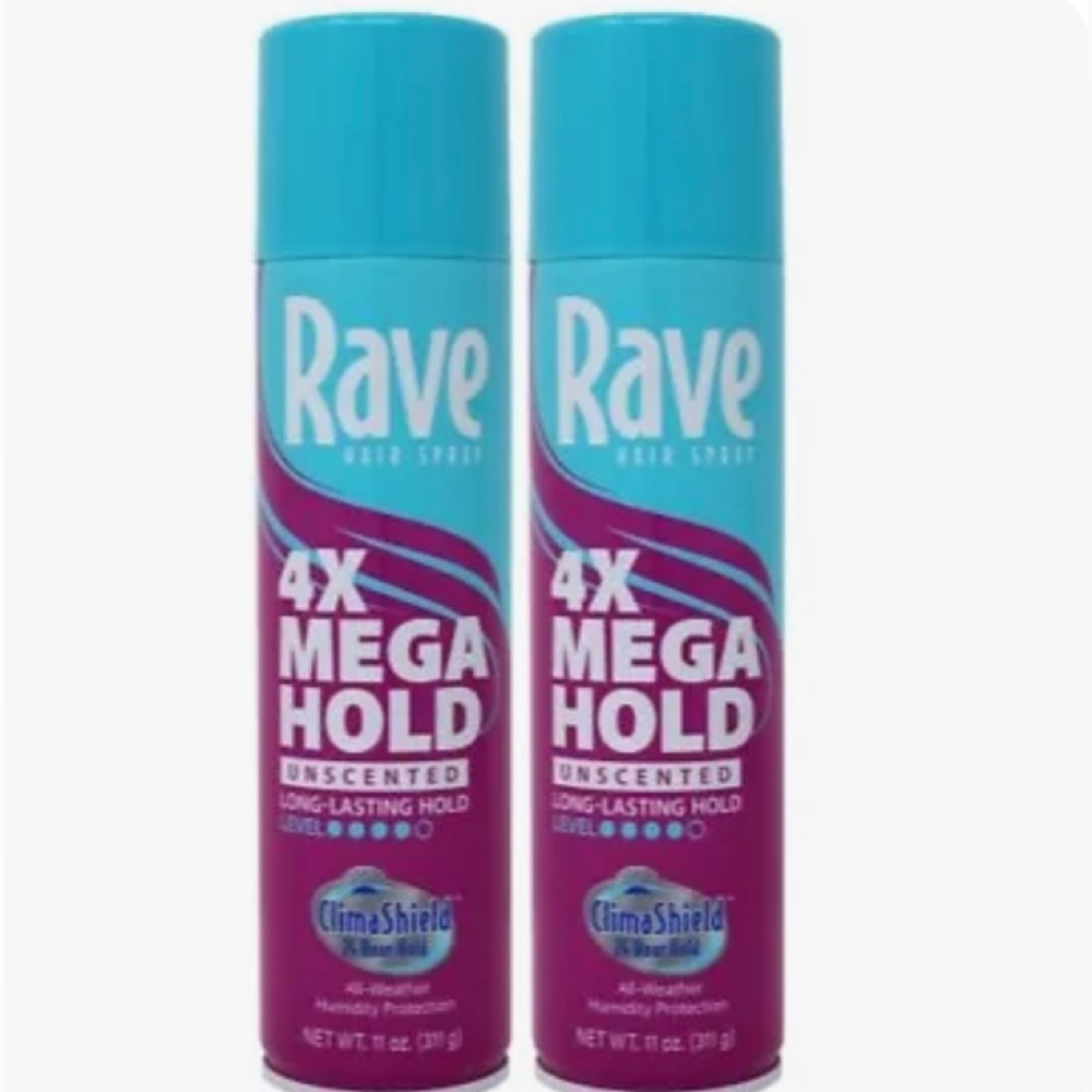 2 Pack Rave 4X Mega Aerosol Hairspray Now With Climashield Unscented 11 Oz Each